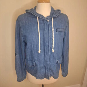 BDG lightweight hooded chambray zipped slouchy jacket SZ M